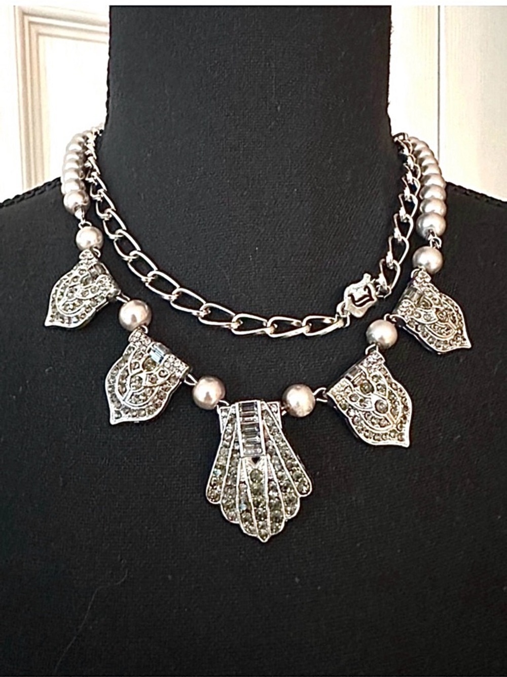 JUICY COUTURE ~ Silver-Tone Art Deco Statement Necklace w/Toggle Closure Y2K